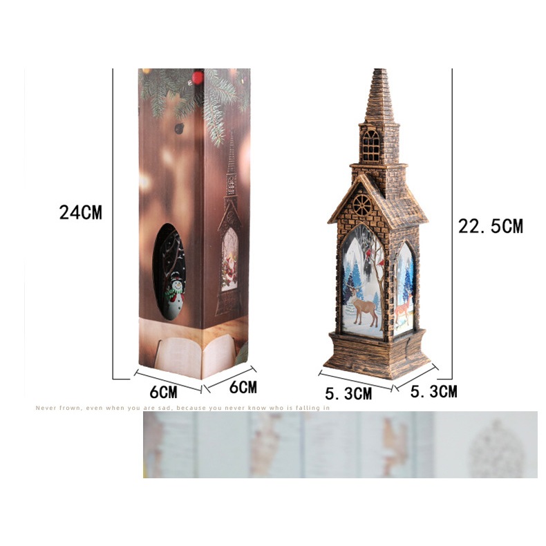 Bán buôn đèn quà giáng sinh kiểu mới nhà thờ phun nước đèn gió cảnh nội thất đèn LED điện tử phát sáng trang trí sáng tạ