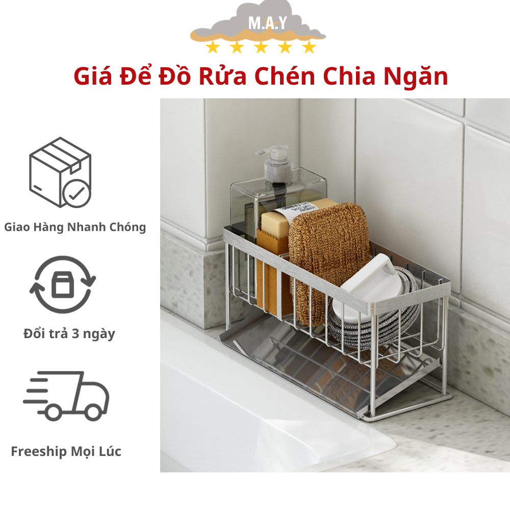 Giá Để Đồ Rửa Chén Bồn Rửa Inox Đa Năng 2 Ngăn Có Khay Thoát Nước Cực Tiện Lợi