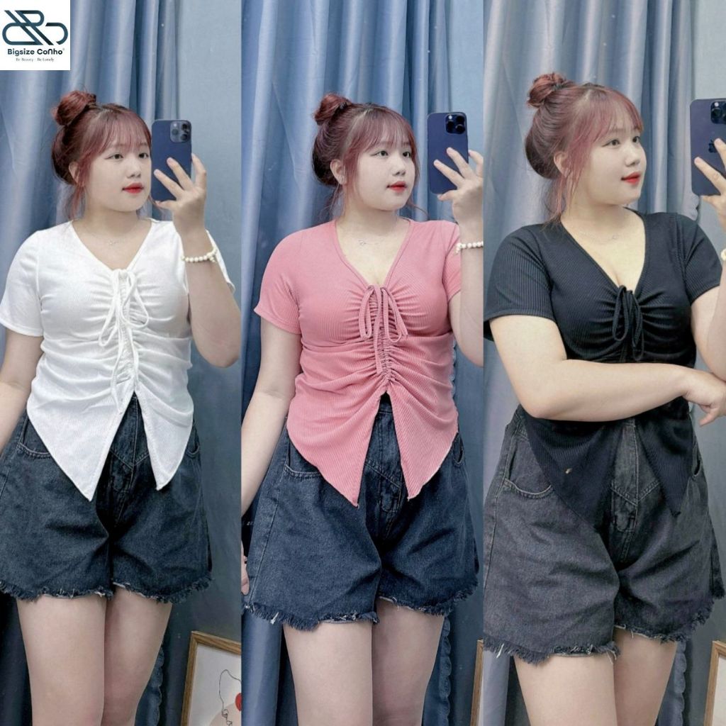Áo Thun Bigsize Cô Nhỏ áo Kiểu Croptop Dây Rút BigSize Chất Vải Gân Tăm Mềm Mát Lên Phom Đẹp G42