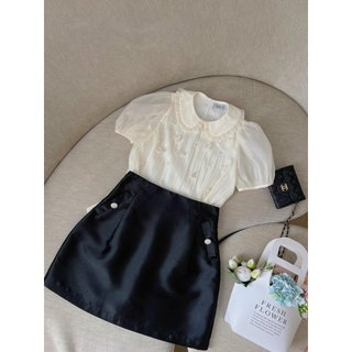 Áo Bigsize Nữ Mập Fashion Áo Kiểu Bigsize Nữ Áo Tơ Cổ Sen Màu Kem Chân Váy Tafta Thiết Kế Thanh Lịch Đi Làm Đi Chơi Xinh