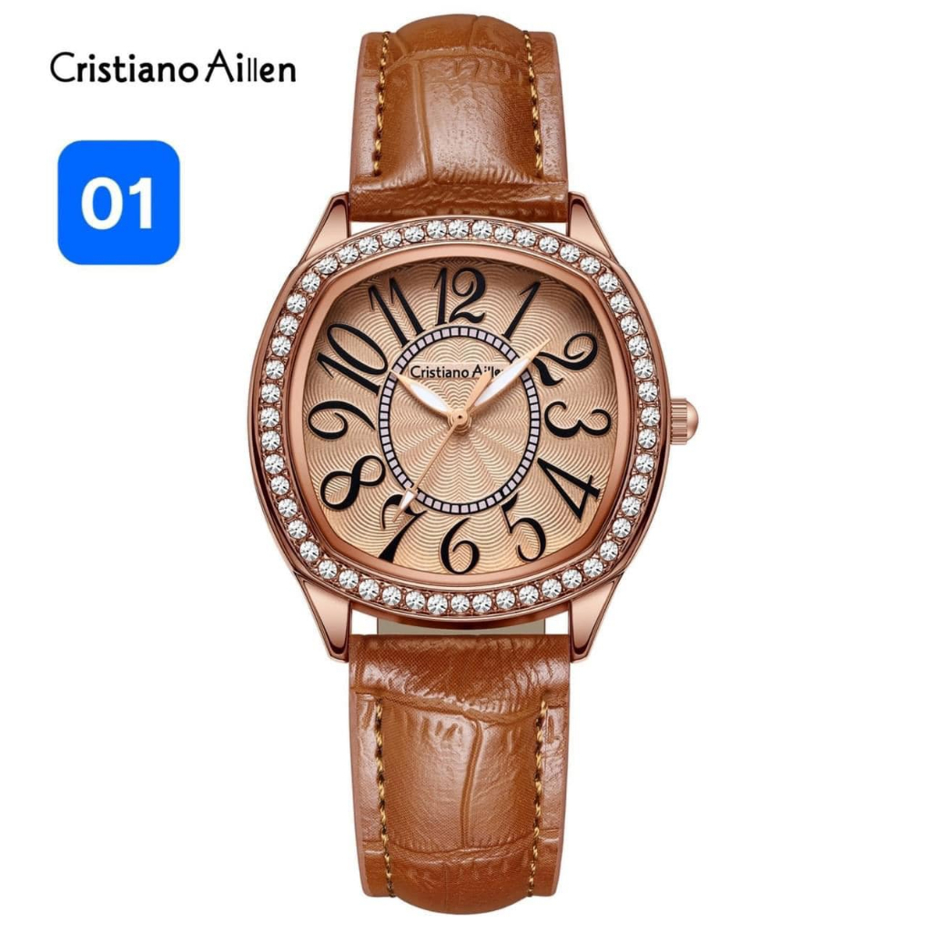 Đồng hồ nam cris.tiano ail.len dây da mặt đồng hồ đính đá thời thượng hàng cao cấp hcom731