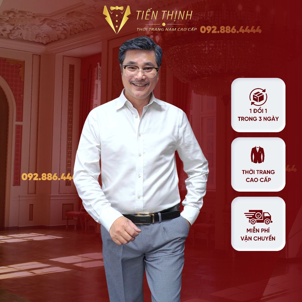 Áo Sơ Mi Nam Trung Niên Vải Cotton Classic Trơn Màu Trắng Dài Tay Sang Trọng Lịch Sự Tôn Dáng