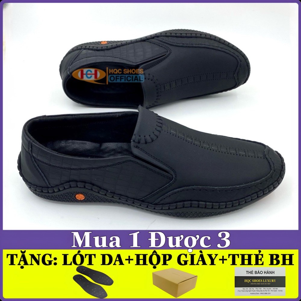 Giày mọi nam HQC SHOES da bò nappa đế cao su khâu chỉ bảo hành 12 tháng HQ004