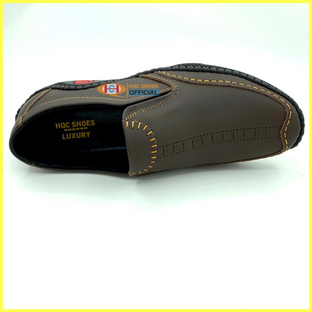Giày mọi nam HQC SHOES da bò nappa đế cao su khâu chỉ bảo hành 12 tháng HQ004