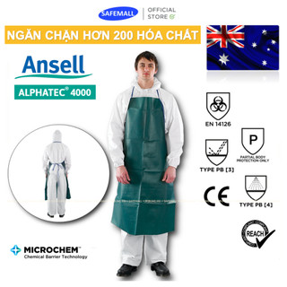 Tạp dề chống hóa chất ansell alphatec 4000 mỏng nhẹ bền bỉ, tạp dề microchem 4000-212 safemall