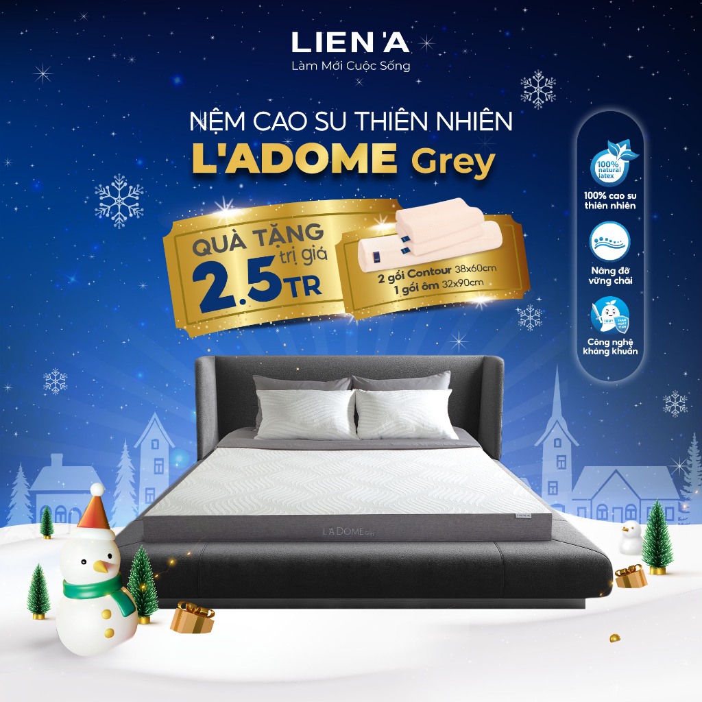 Trả góp 0% nệm cao su thiên nhiên kết hợp than hoạt tính L'adome Grey dày 10cm LIÊN Á - kháng khuẩn khử mùi