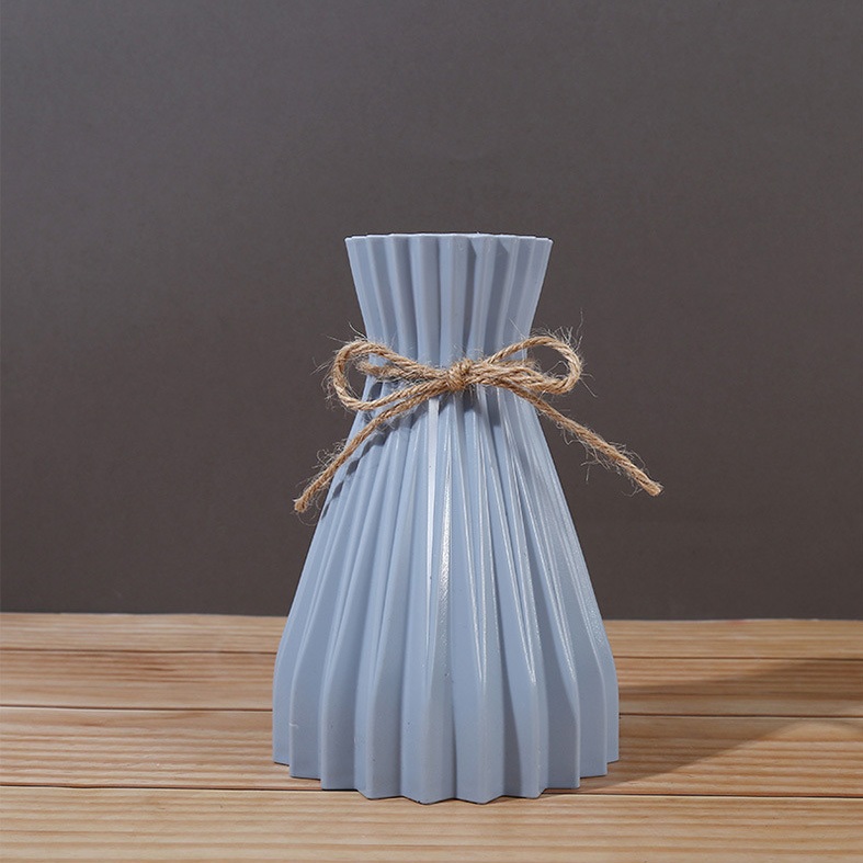 Bình hoa lọ hoa nhựa dáng Origami thắt lưng giả gốm decor phong cách bắc âu họa tiết sọc đơn giản hiện đại sẵn dây gai