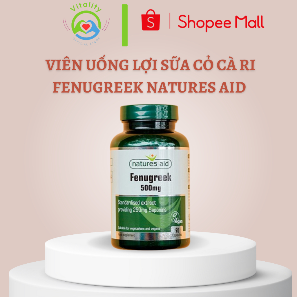 Viên uống lợi sữa cỏ cà ri Fenugreek Natures Aid 500mg lọ 90 viên giúp cải