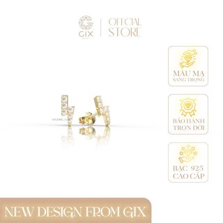 Bông tai kim cương tấm bạc thật Gix Jewel mạ vàng đính đá Moissanite tia sét SPGBT79