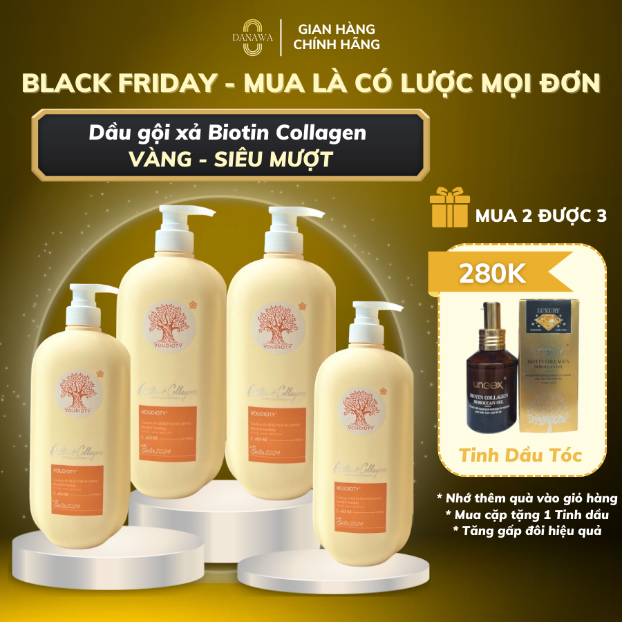 Biotin Collagen Cặp Dầu Gội Xả Voudioty Mượt Tóc Phục Hồi Tóc Hư tổn Giảm Gàu và Kiềm Dầu 500ml/1000ml