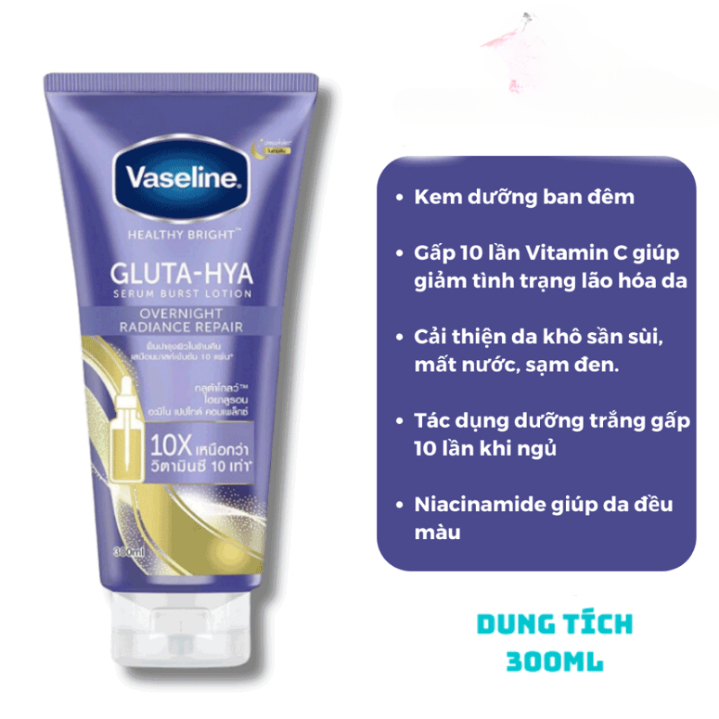 Sữa dưỡng thể trắng da Vaseline Healthy Bright Gluta HYA Serum 10X ban ngày và ban đêm