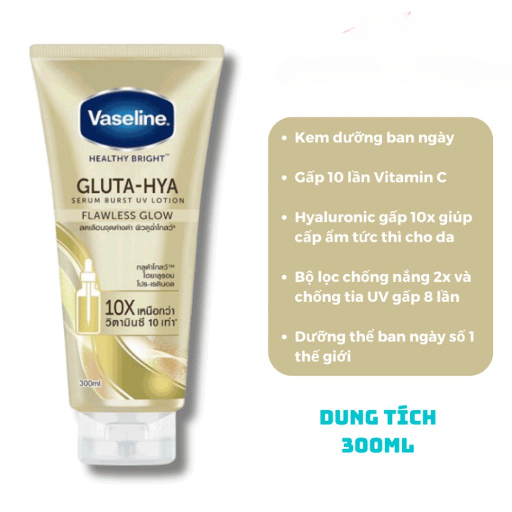 Sữa dưỡng thể trắng da Vaseline Healthy Bright Gluta HYA Serum 10X ban ngày và ban đêm