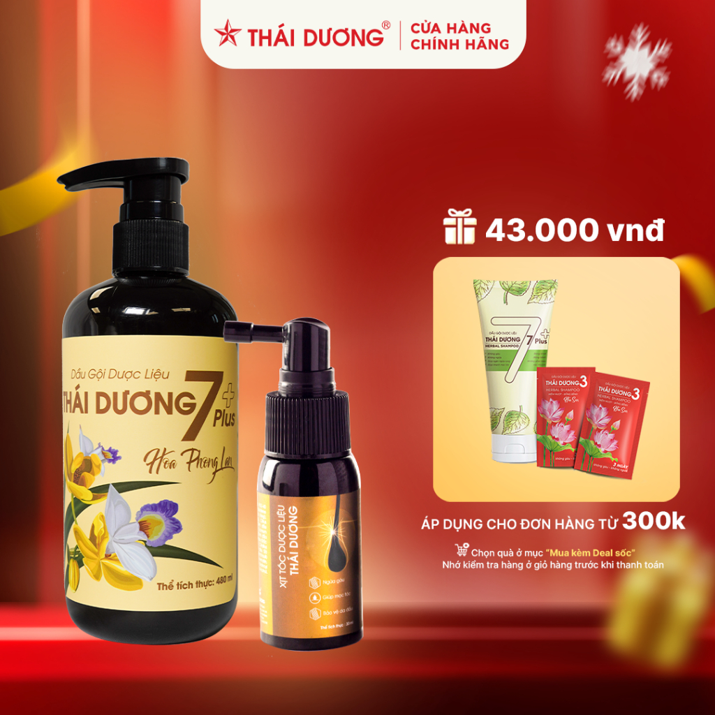 Bộ Dầu gội dược liệu Thái Dương 7 Plus 480ml và Xịt mọc tóc Thái Dương 30ml