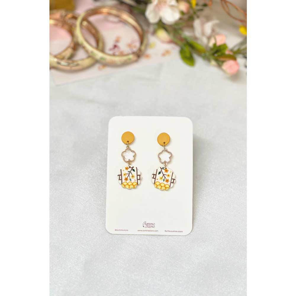 Sumire Store Hoa tai Đất Nung DN-008 Lạc Hoa Bính vàng đính hoa trong suốt