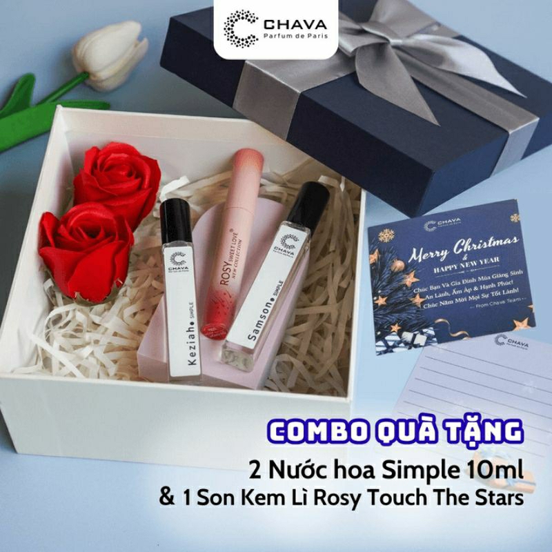 COMBO QUÀ TẶNG 1 SON KEM LÌ ROSY TOUCH THE STARS + 2 NƯỚC HOA SIMPLE 10ML - CHAVA