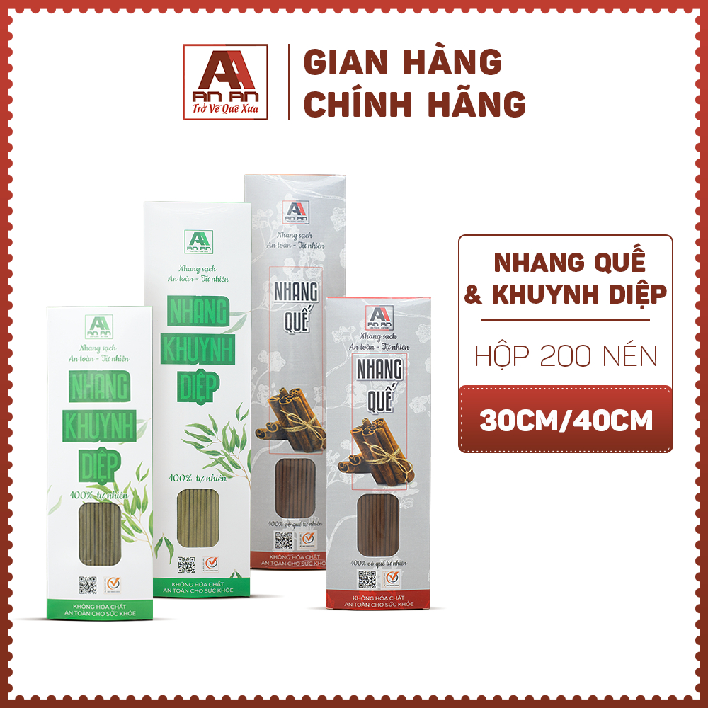 Nhang Sạch An An hương Quế, Khuynh Diệp Hộp 180 - 200 Nén, Dài 29cm Và 38 Cm.