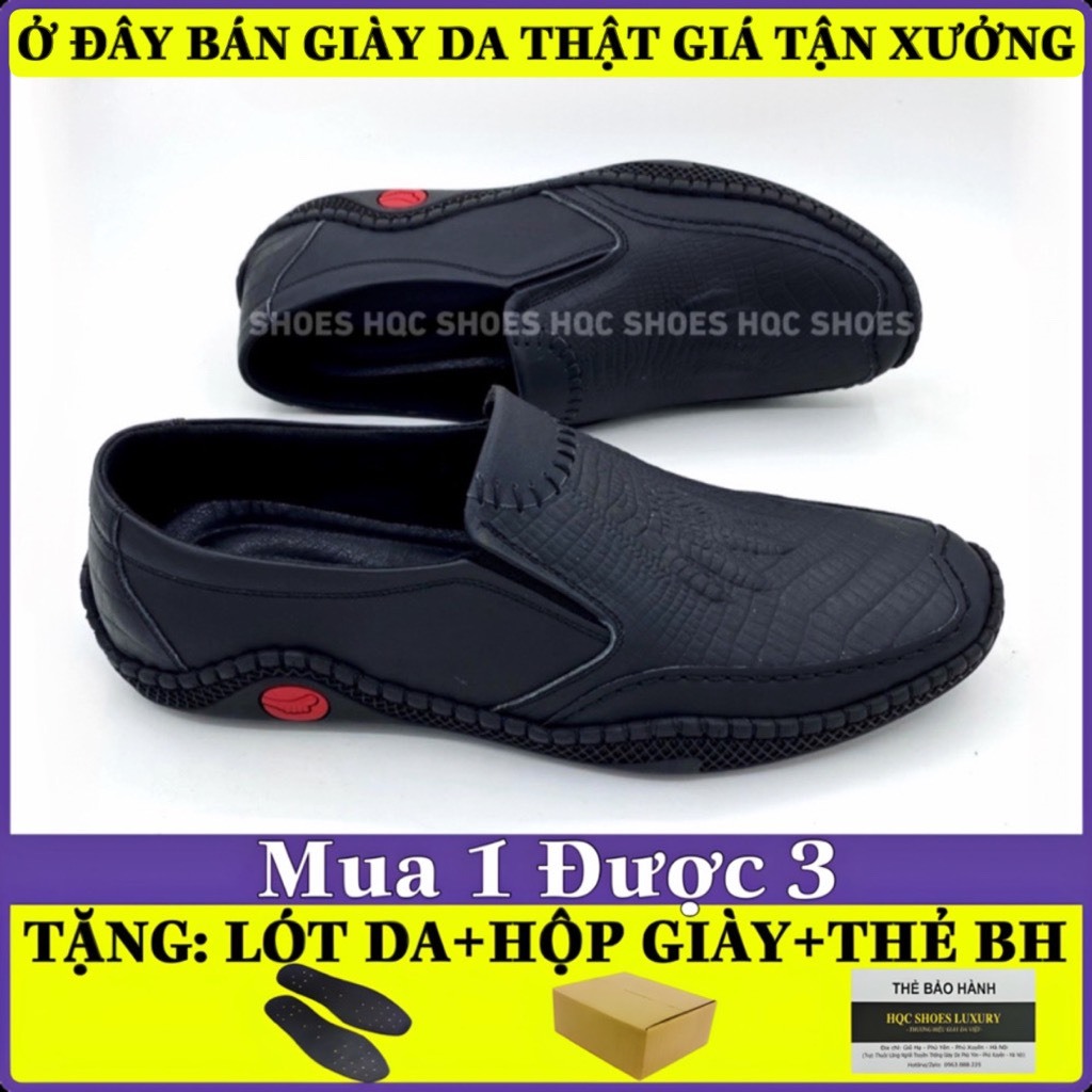 Giày mọi nam HQC SHOES da bò nappa đế cao su khâu chỉ bảo hành 12 tháng HQ004