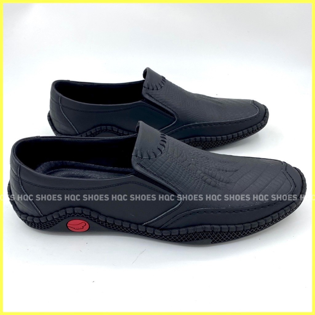 Giày mọi nam HQC SHOES da bò nappa đế cao su khâu chỉ bảo hành 12 tháng HQ004