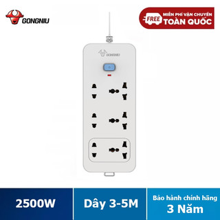 Ổ Cắm Điện GONGNIU 6 Ổ Đa Năng 1 Công Tắc – Công Suất 10A/250/2500W – Trắng – Chính Hãng (N1330)
