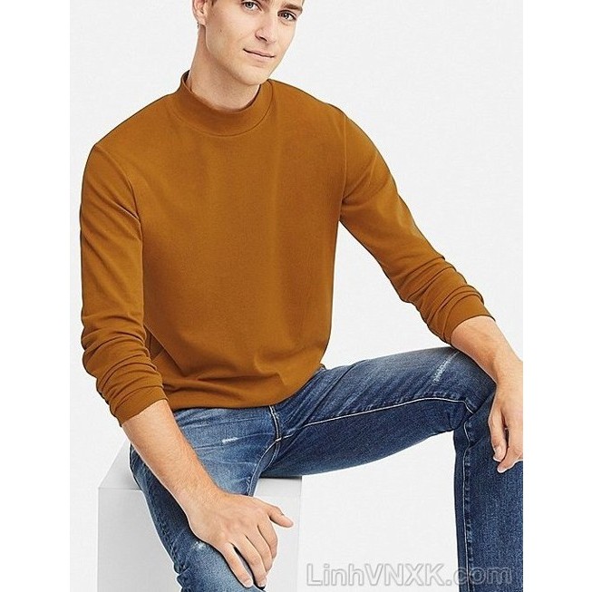 Áo Giữ Nhiệt Nam, Áo Thun Nam Tay Dài Không Cổ Cao Lót Nỉ Cotton Thu Đông Giữ Ấm Thể Thao Cao Cấp Màu AA-0043