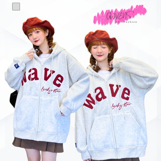 [SẢN PHẨM ĐƯỢC QUAY THẬT] Áo hoodie zip nữ thêu WAVE from rộng mũ to 2 lớp màu xám trắng thời trang GLIVENS
