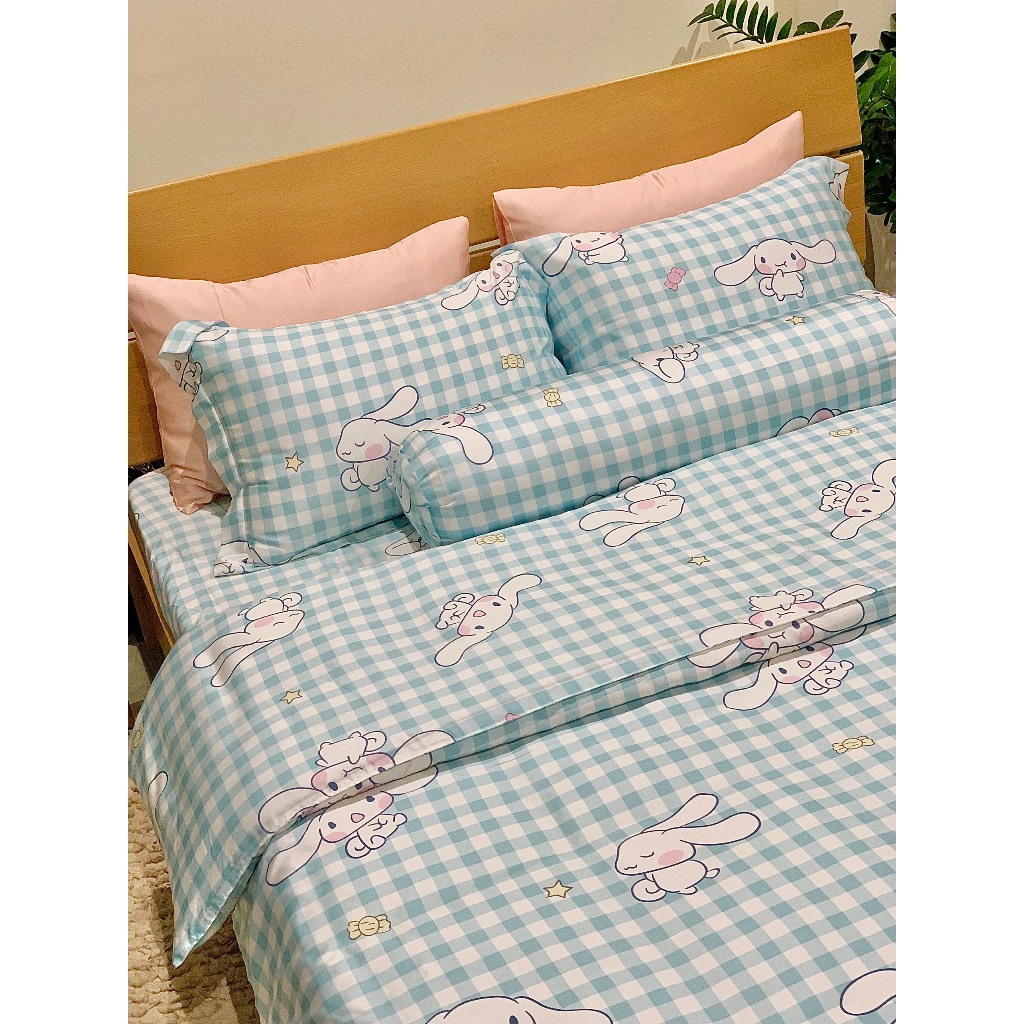 Chăn ga gối Tencel LAMIDO 80s THỎ XANH size ga nệm 1m4, 1m6, 1m8, 2m