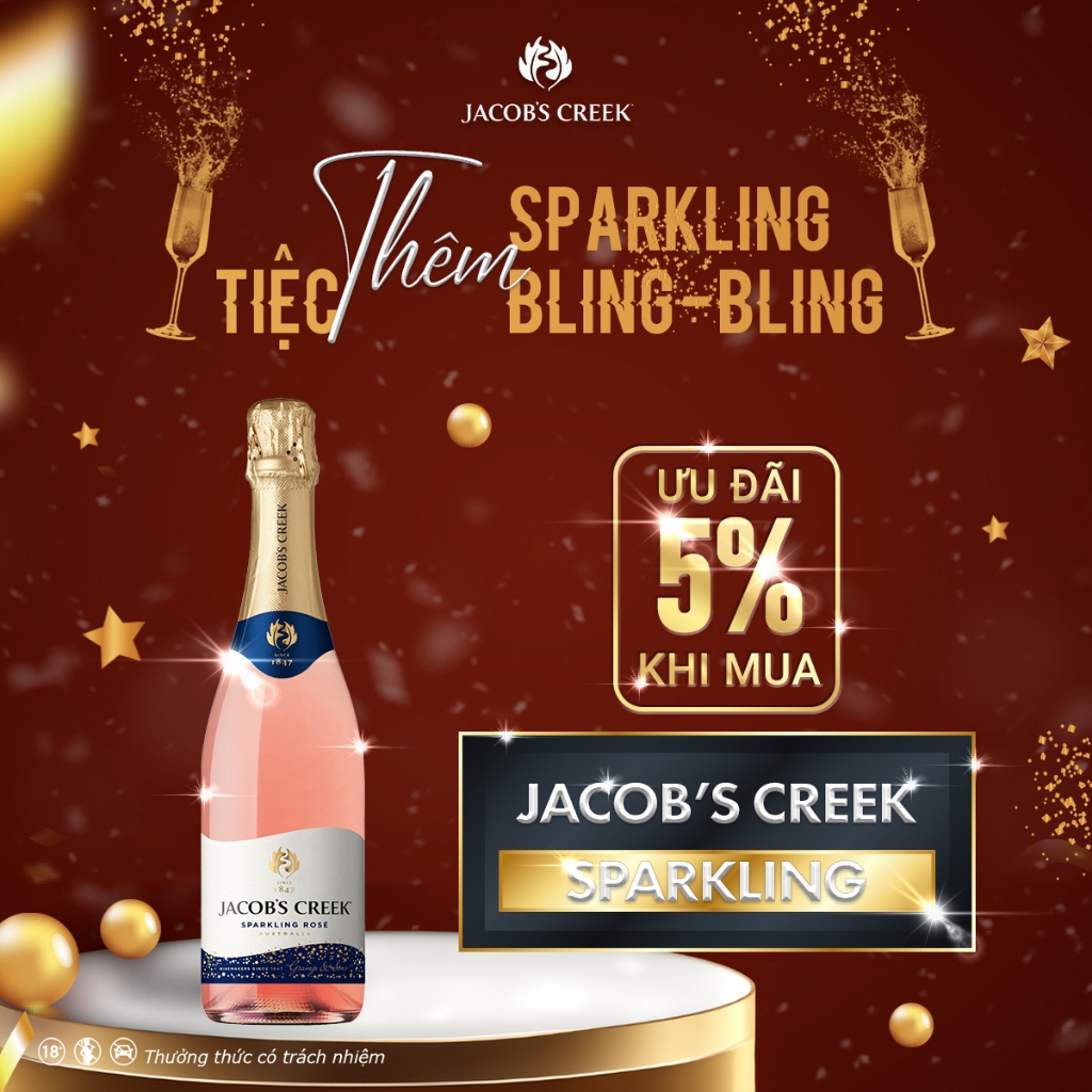 Rượu Jacob's Creek Sparkling Rosé Nồng Độ Alc 12.6%750ml [Vang Nổ] Không Kèm Hộp