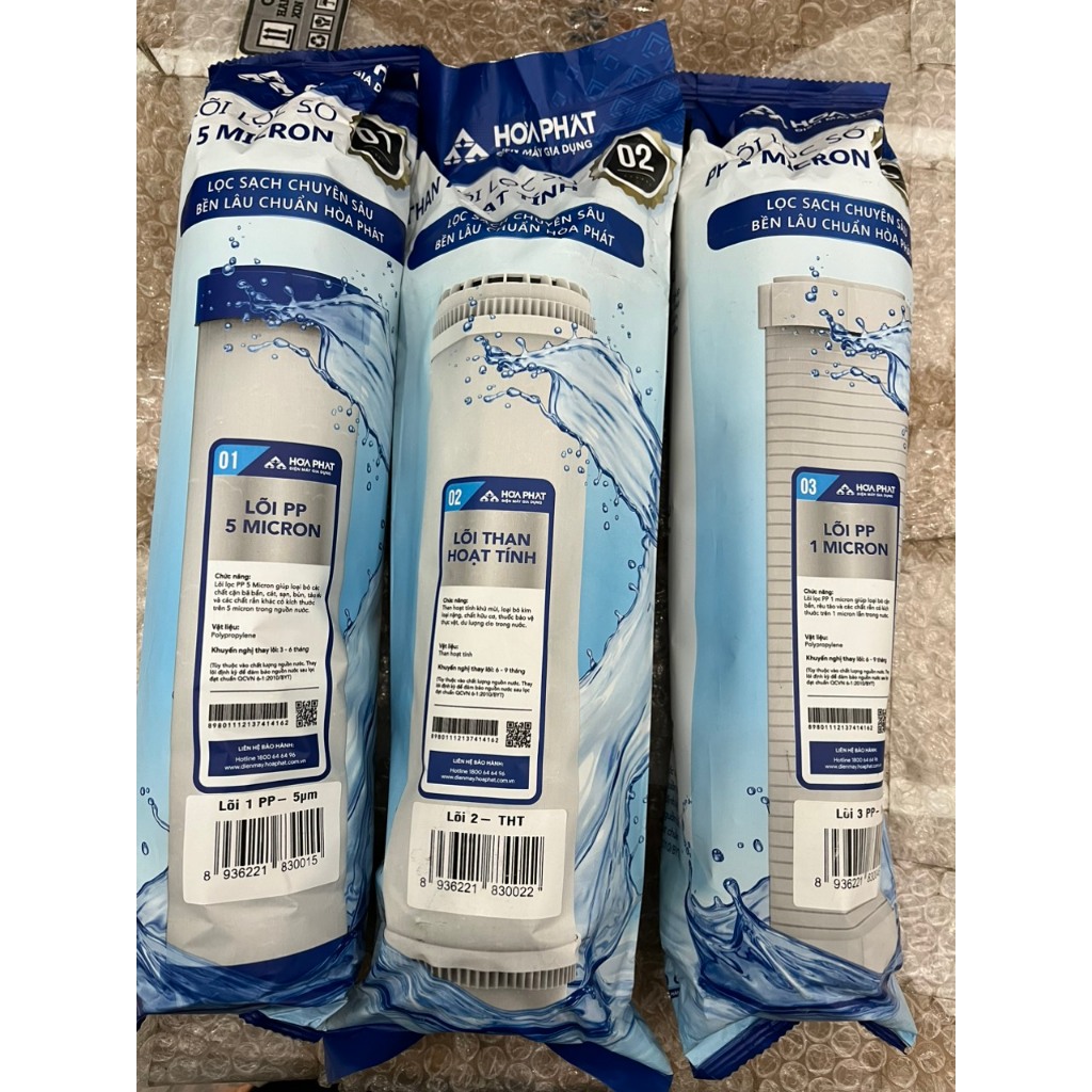 Bộ 3 lõi lọc thô Hòa Phát chính hãng - Dùng cho mọi máy lọc nước RO