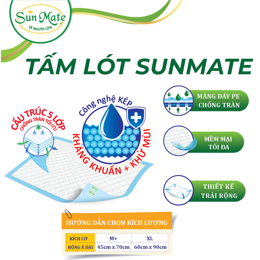 Tấm lót SunMate mẫu mới size 45x70cm gói 20 miếng giá tiết kiệm