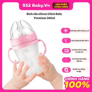 Bình sữa Gluck Baby Premium silicone có tay cầm cổ rộng 240ml, Hàng chính hãng.