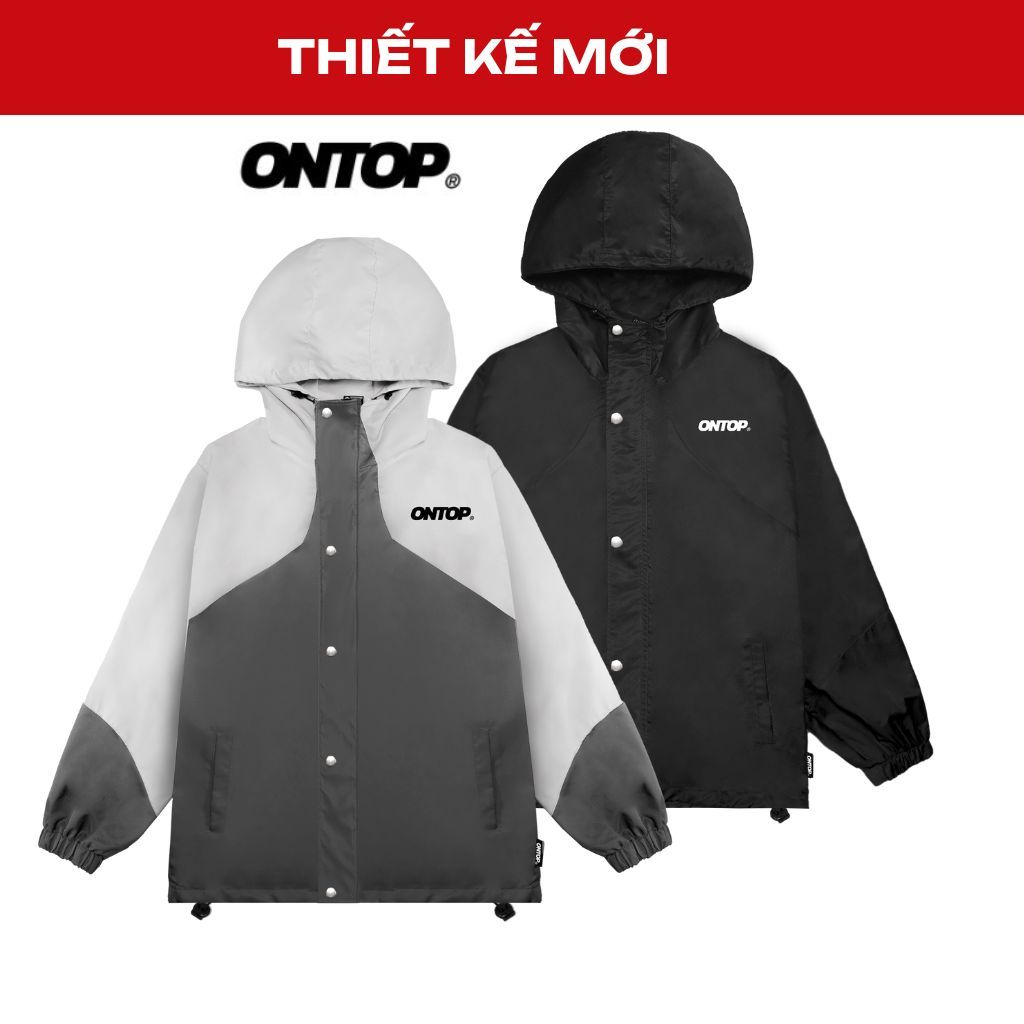 Áo khoác dù local brand có mũ ONTOP 2 lớp nam nữ phối màu form rộng nút bấm Windproof Jacket | O24-AK5