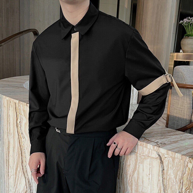 Áo Sơ Mi Nam Dài Tay GUSSET, Sơ Mi Nam Trắng Form Rộng Phối Nẹp Tay Lụa Hàn Phong Cách Trẻ Trung Cá Tính