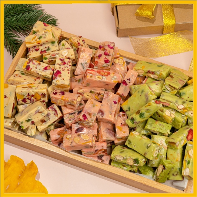 Set làm kẹo Nougat  Nguyên liệu kẹo Hạnh Phúc Sữa hạt, Dâu tây, Matcha, Khoai môn Siêu hạt ít ngọt