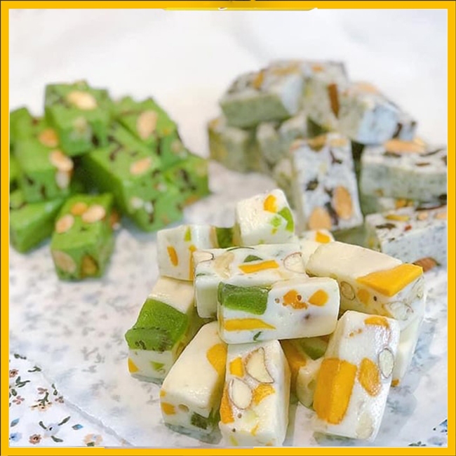 Set làm kẹo Nougat  Nguyên liệu kẹo Hạnh Phúc Sữa hạt, Dâu tây, Matcha, Khoai môn Siêu hạt ít ngọt