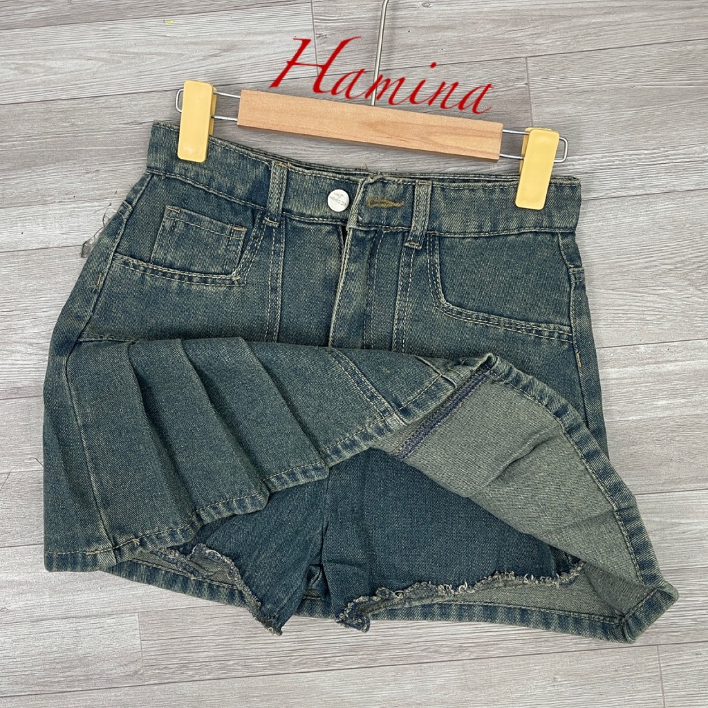 Chân Váy Jeans Dáng Ngắn Hamina, Váy Jean Xoè Xếp Ly