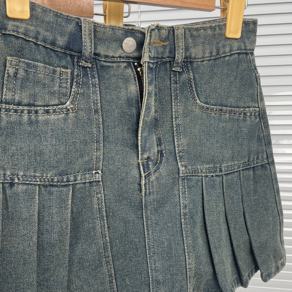 Chân Váy Jeans Dáng Ngắn Hamina, Váy Jean Xoè Xếp Ly