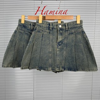 Chân Váy Jeans Dáng Ngắn Hamina, Váy Jean Xoè Trơn Háng Công Ty