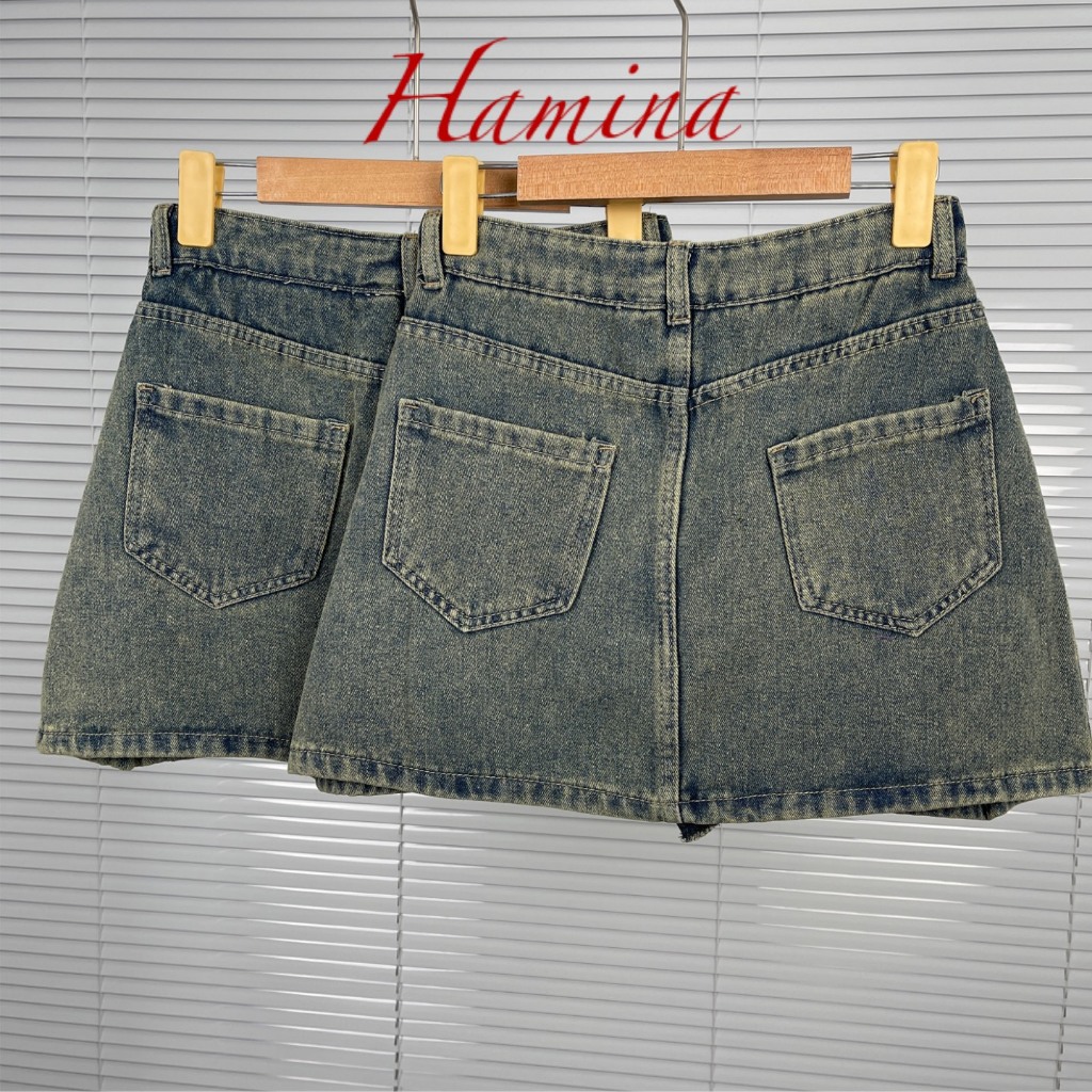 Chân Váy Jeans Dáng Ngắn Hamina, Váy Jean Xoè Trơn Háng Công Ty