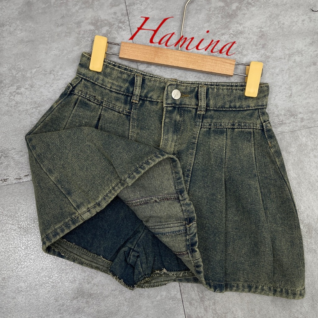 Chân Váy Jeans Dáng Ngắn Hamina, Váy Jean Xoè Trơn Háng Công Ty