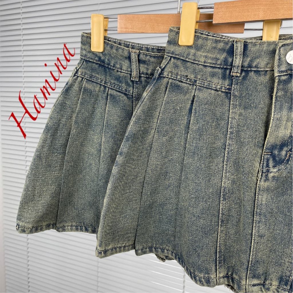 Chân Váy Jeans Dáng Ngắn Hamina, Váy Jean Xoè Trơn Háng Công Ty