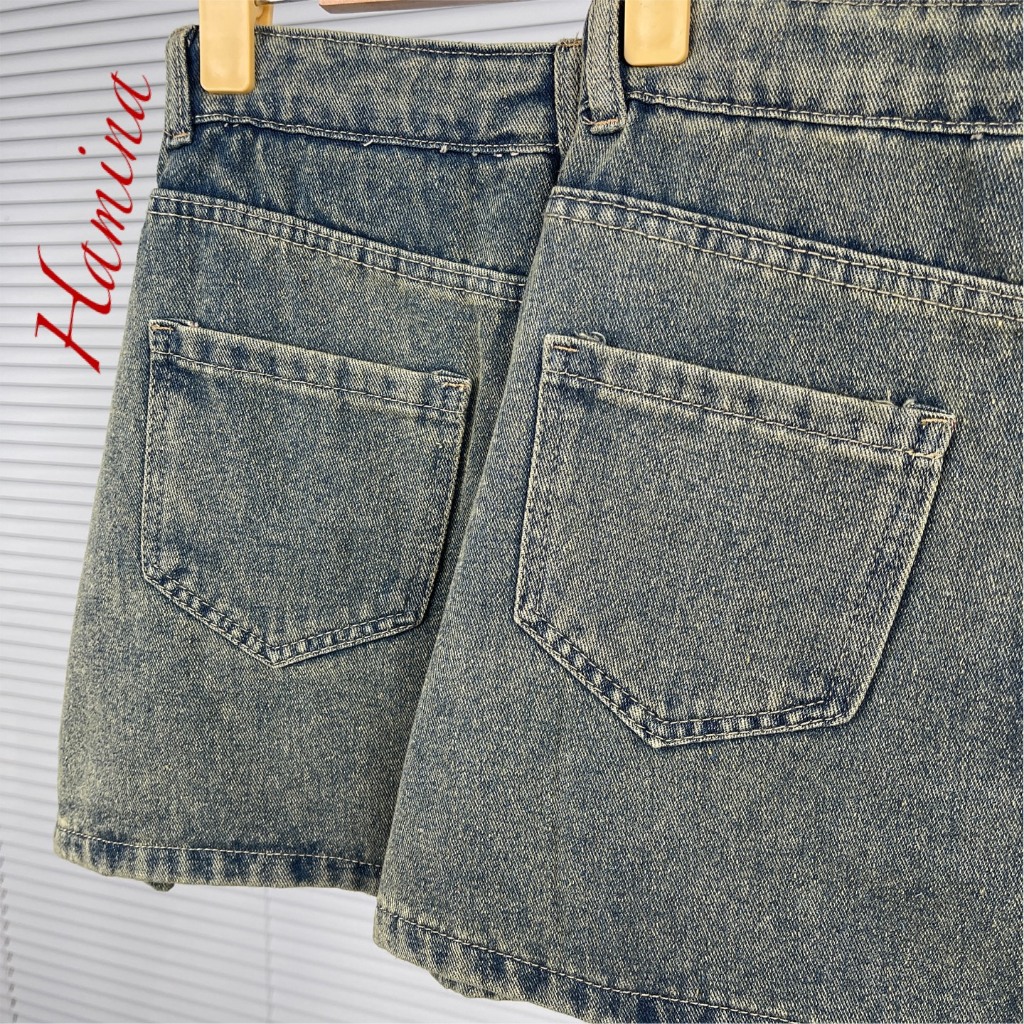 Chân Váy Jeans Dáng Ngắn Hamina, Váy Jean Xoè Trơn Háng Công Ty