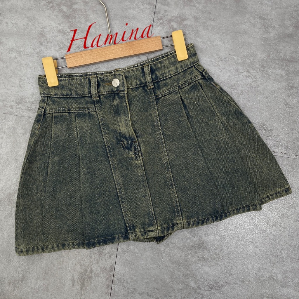 Chân Váy Jeans Dáng Ngắn Hamina, Váy Jean Xoè Trơn Háng Công Ty