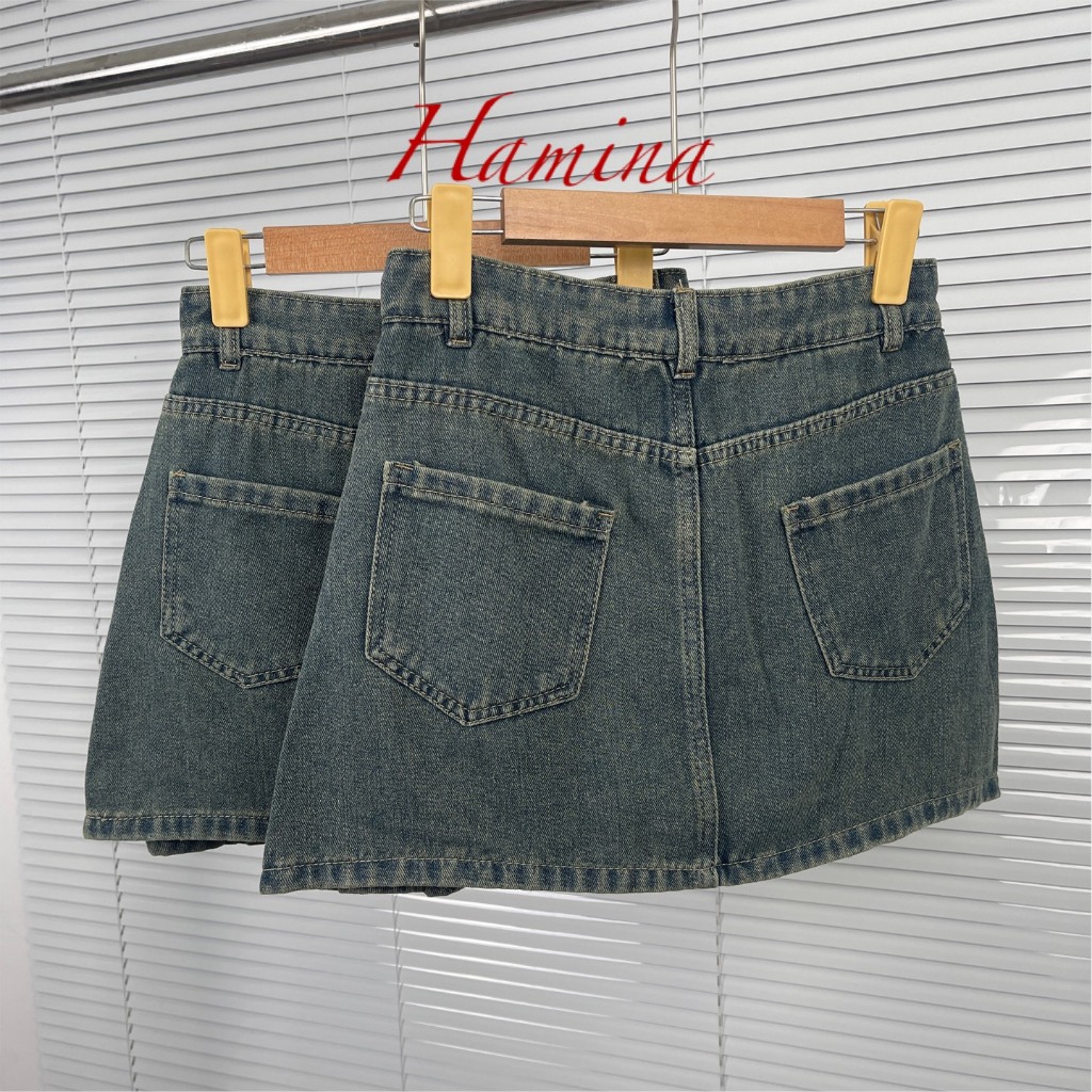 Chân Váy Jeans Dáng Ngắn Hamina, Váy Jean Xoè Xếp Ly