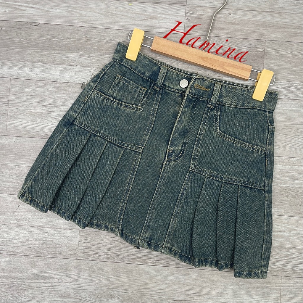 Chân Váy Jeans Dáng Ngắn Hamina, Váy Jean Xoè Xếp Ly