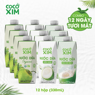 Combo Nước Dừa Cocoxim 12 ngày tươi mát- 4hộpDừa Organic + 4hộpDừa Xiêm Xanh +4hộpDừa Dứa Non 330ml/hộp