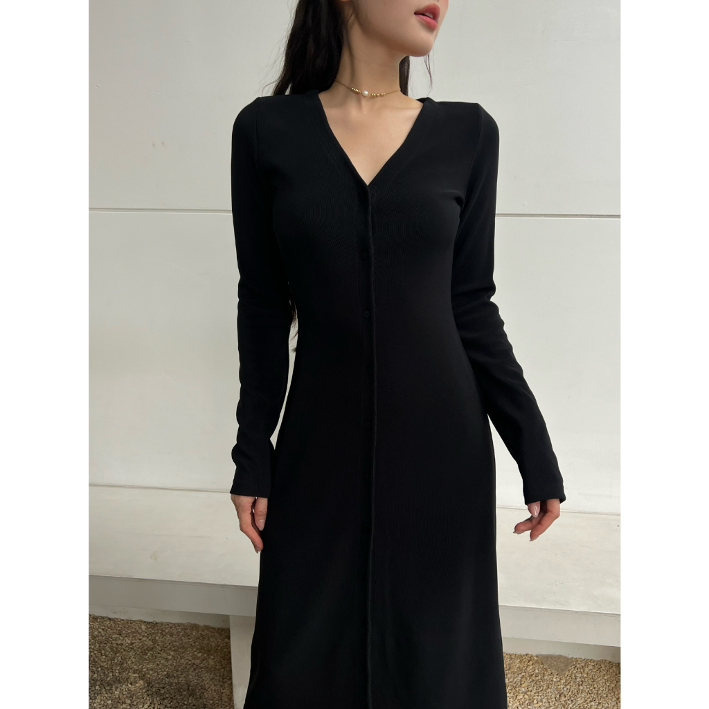 DOTTIE - Đầm thun ôm dáng dài nữ DOTTIE đen - D0184