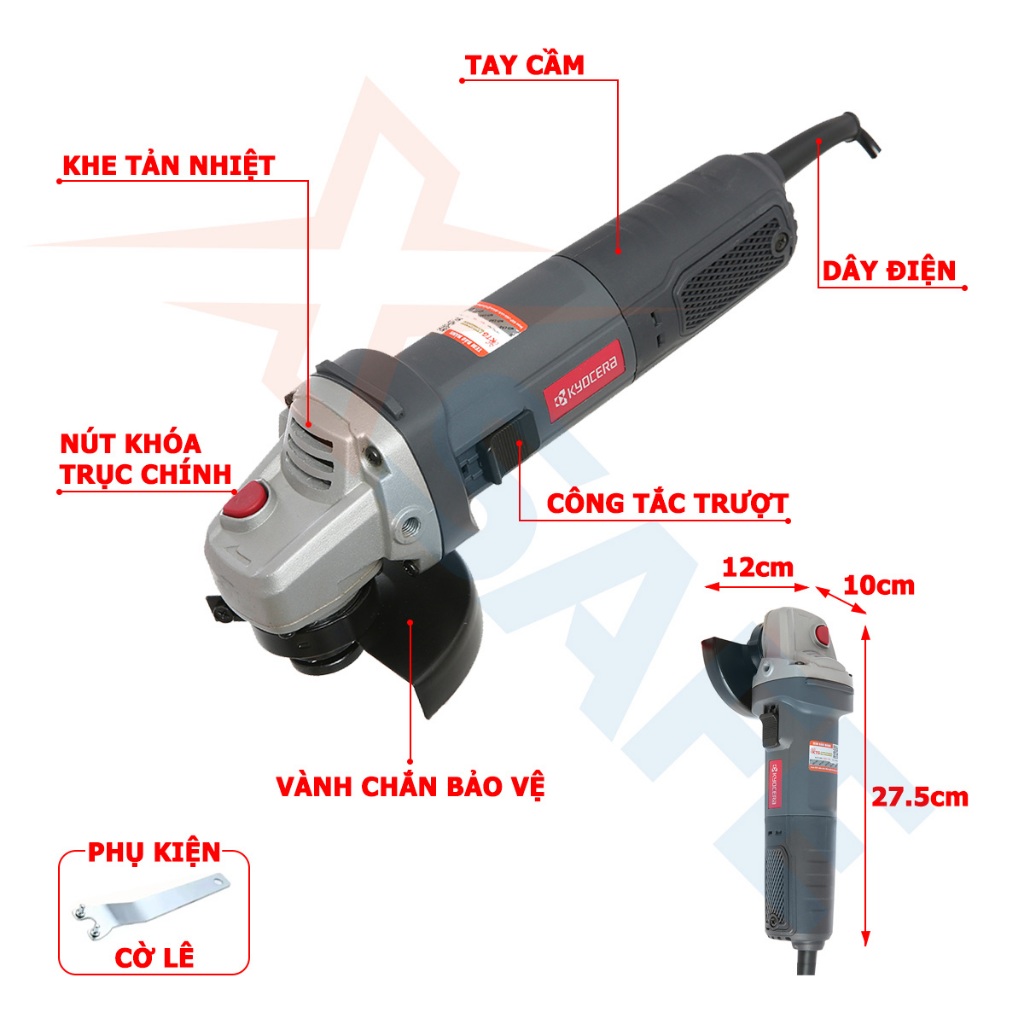 Máy mài cầm tay 900W KYOCERA-NHẬT AG1000 Mài góc công tắc trượt, đường kính đá mài 100mm, tốc độ không tải 13000v/ph