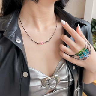 MaCherie Dây chuyền l Vòng cổ mắt quỷ Evil Eye kết hợp pha lê và dây chỉ phủ sáp unisex nam nữ khoen khóa inox không gỉ