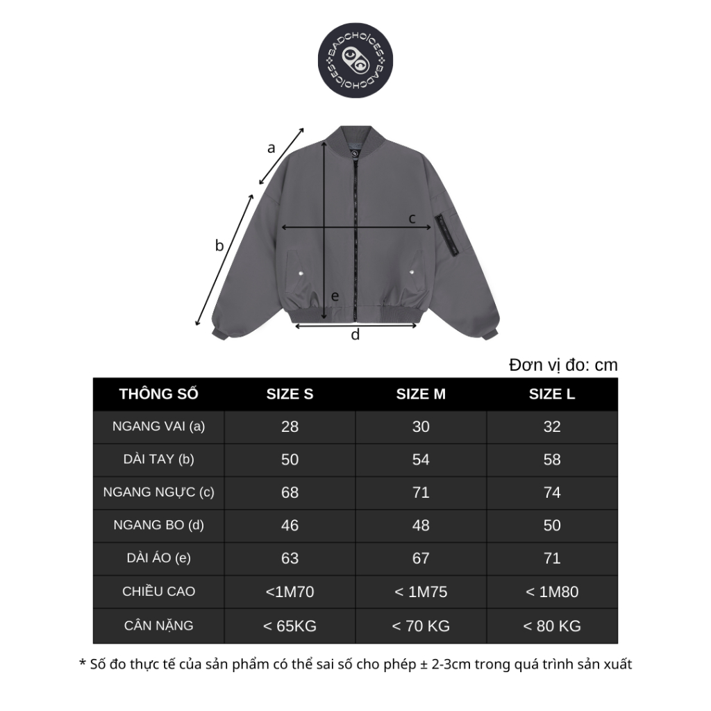 Bad Choices | Áo Bomber dù Zipper Jacket Signature tay nhún form Boxy