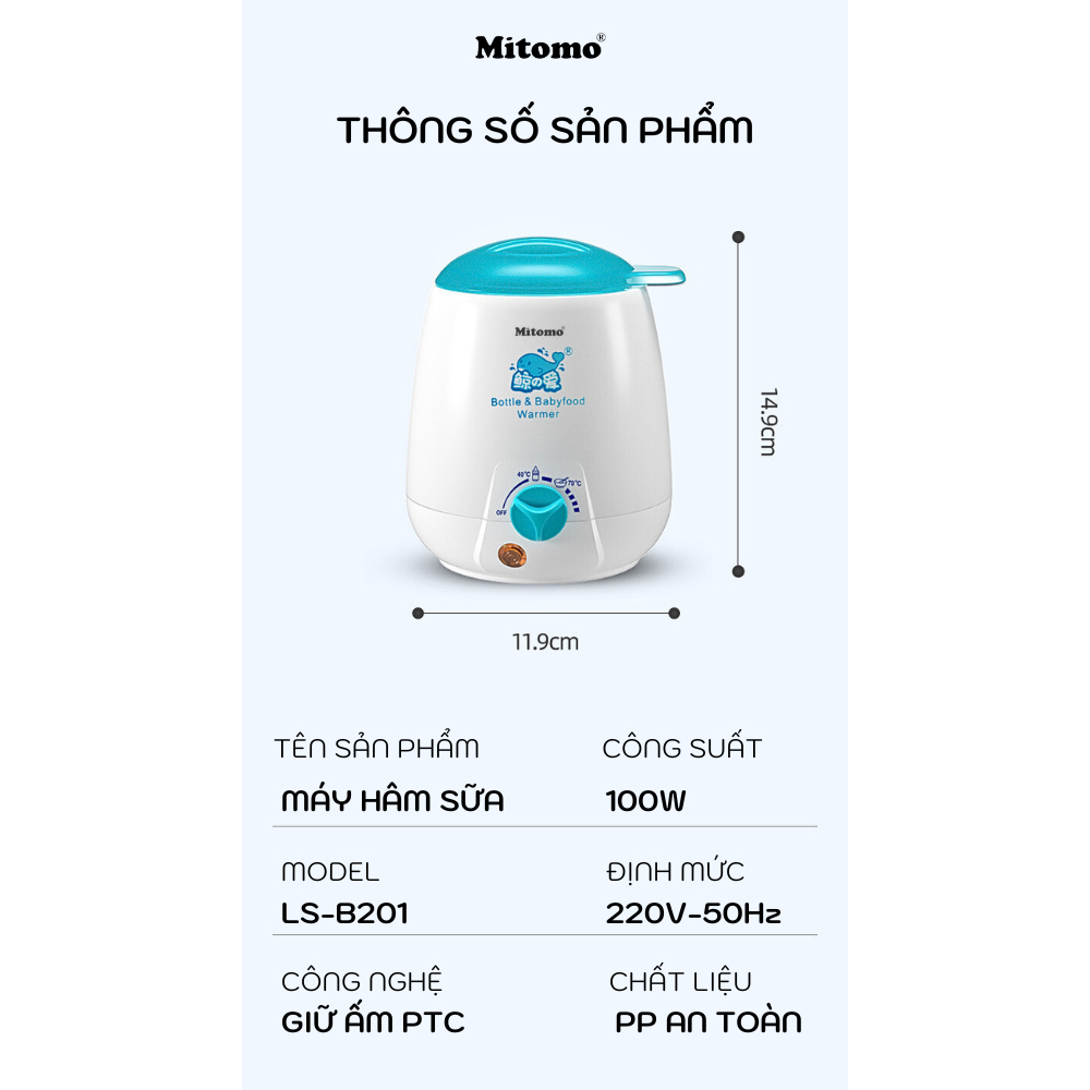 Máy ủ sữa, hâm sữa, tiệt trùng sữa, hâm nóng thức ăn Mitomo RBN-1B - Hàng chính hãng